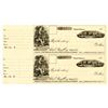 Image 1 : John E. Russell, Esq. Holladay Overland Mail and Express Co., Stage Coach Uncut Check Pair ca. 1860s