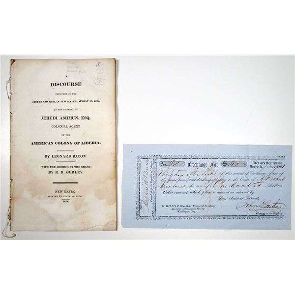 American Colony of Liberia Document and American Colonization Society Treasury 2nd of Exchange Note 