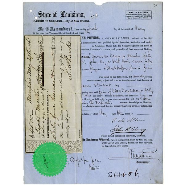 City of New Orleans, 1861-62 Promissory Note & Commissioner Document