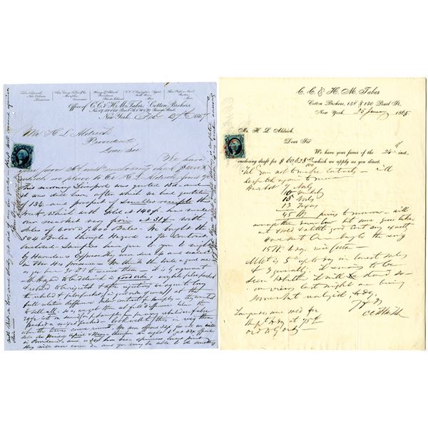 C. C. & H. M. Taber, Cotton Brokers Letter Pair, ca.1865-1867