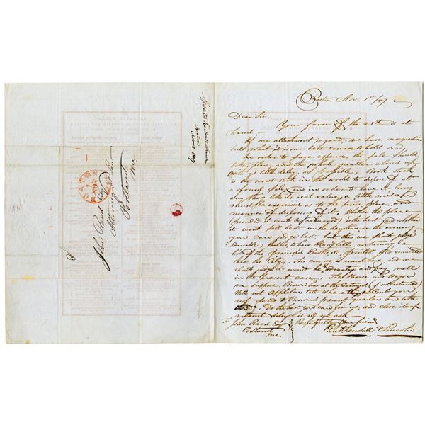 Gould, Kendall & Lincoln Publishers Handwritten Letter, 1847 with Broadside Book List on back
