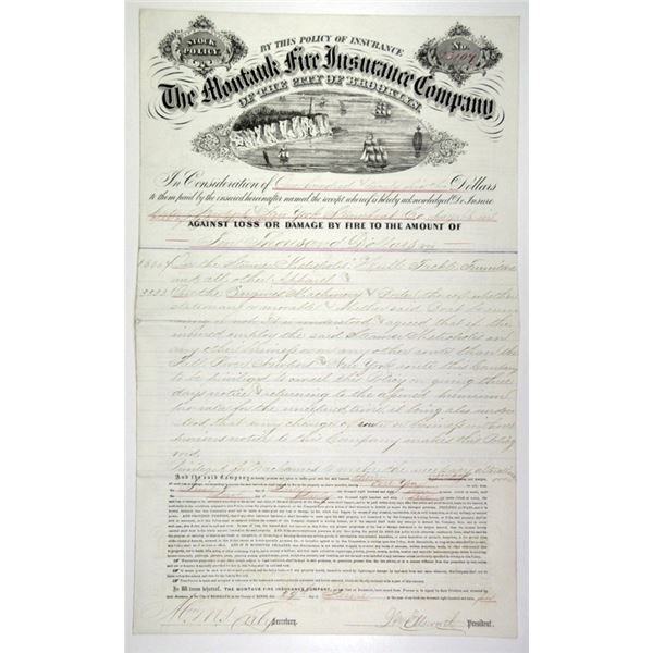 Montauk Fire Insurance Co. of Brooklyn 1864 Issued Insurance Policy on Steamship "Metropolis".