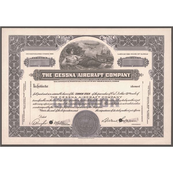 Cessna Aircraft Co., ca.1930-1940 Specimen Stock Certificate