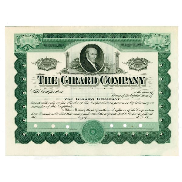 Girard Co., ca.1920-1930 Specimen Stock Certificate