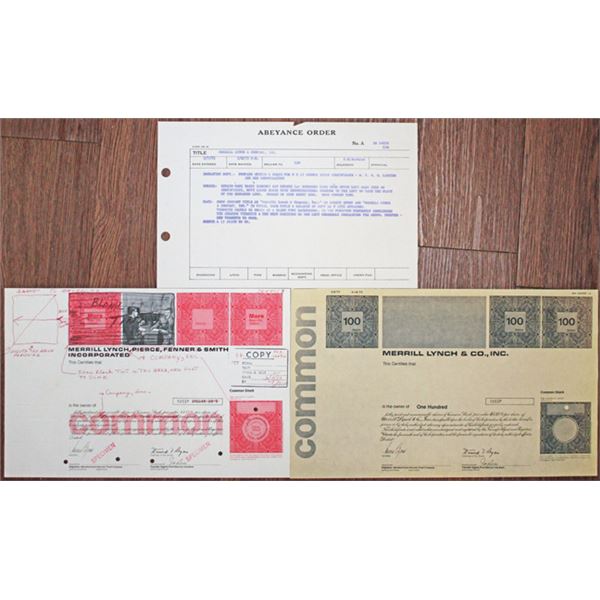 Merrill Lynch & Co., Inc. 1973 Production Department Approval Proof Mock-Up Stock Certificate, Photo