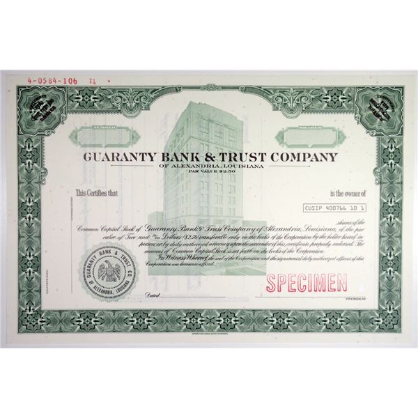 Guaranty Bank & Trust Co. 1971 Specimen Stock Certificate