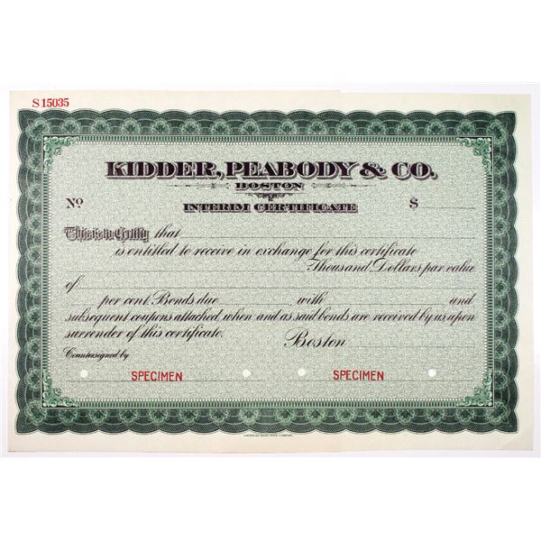 Kidder, Peabody & Co., ca.1900-20 Specimen Interim Certificate