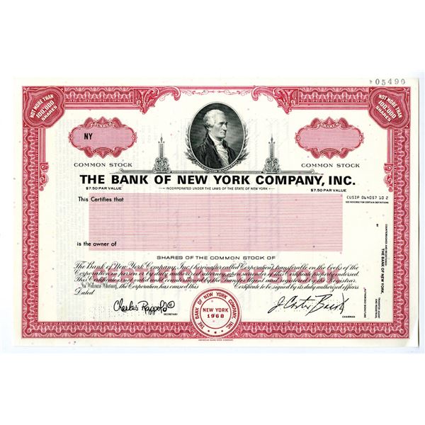 Bank of New York Co., Inc., 1970-90's Specimen Stock Certificate