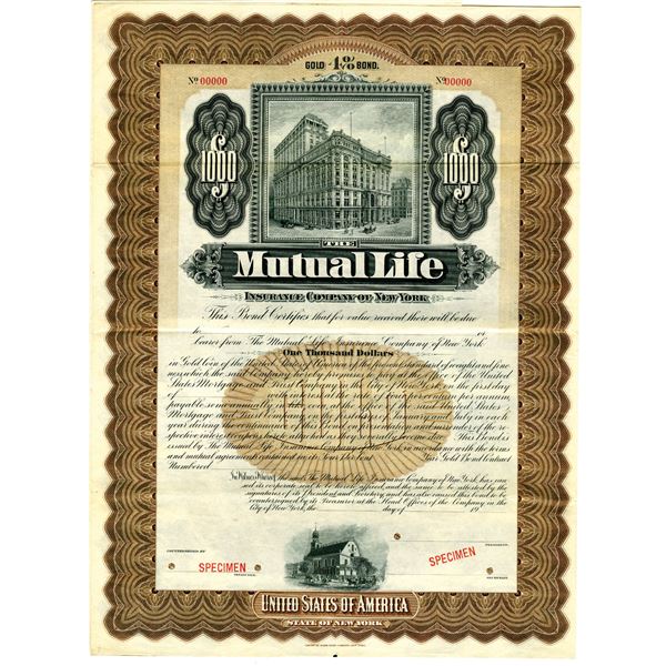 Mutual Life Insurance Co. of New York, 1900-1920 Specimen Bond