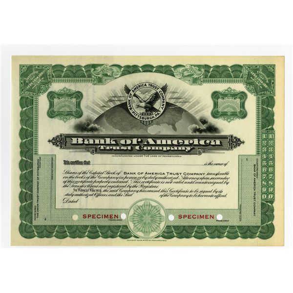 Bank of America Trust Co., 1910-30 Specimen Stock Certificate