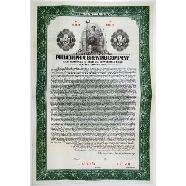 Philadelphia Brewing Co. 1934 Specimen Bond