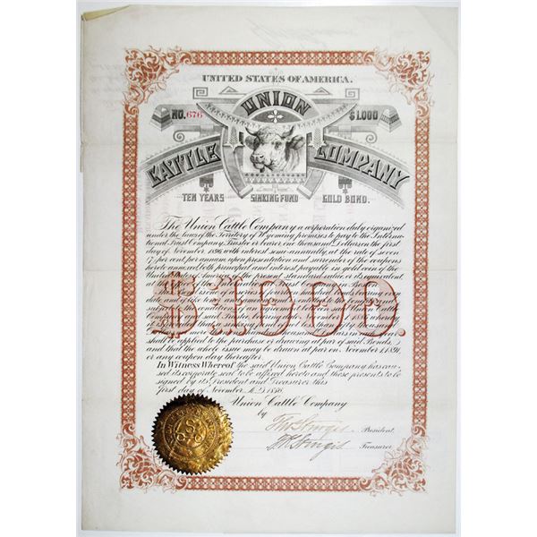 Union Cattle Co. 1886 I/U Bond Signed by Entrepreneur Thomas Sturgis.