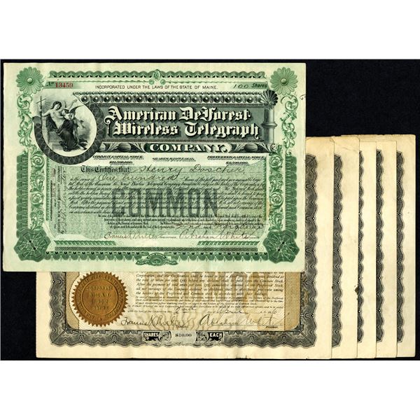 American DeForest Wireless Telegraph Co., ca.1905-1906 Stock Certificate Assortment.