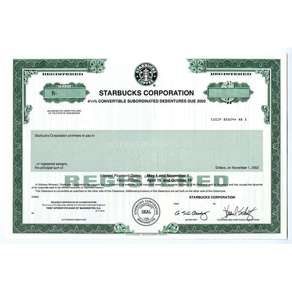 Starbucks Corp. 1990s Specimen Bond