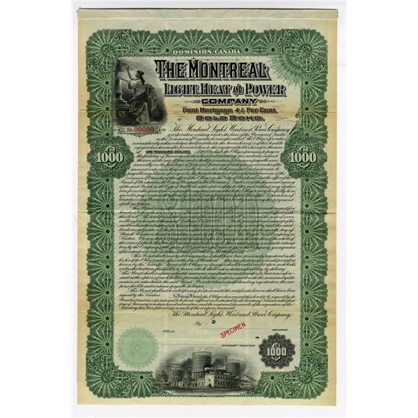 Montreal Light, Heat and Power Co., 1902 Specimen Bond