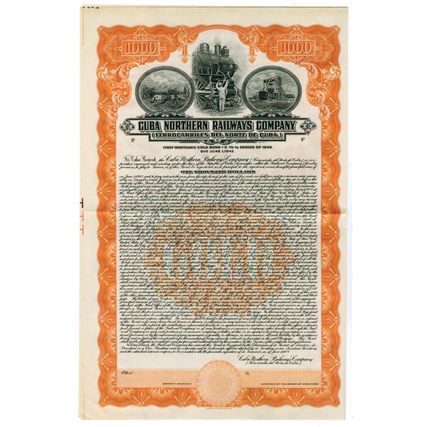 Cuba Northern Railways Co., 1927 Specimen Bond