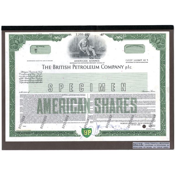 British Petroleum Co. p.l.c., 1987 Unique Approval Proof Mock-Up Stock Certificate