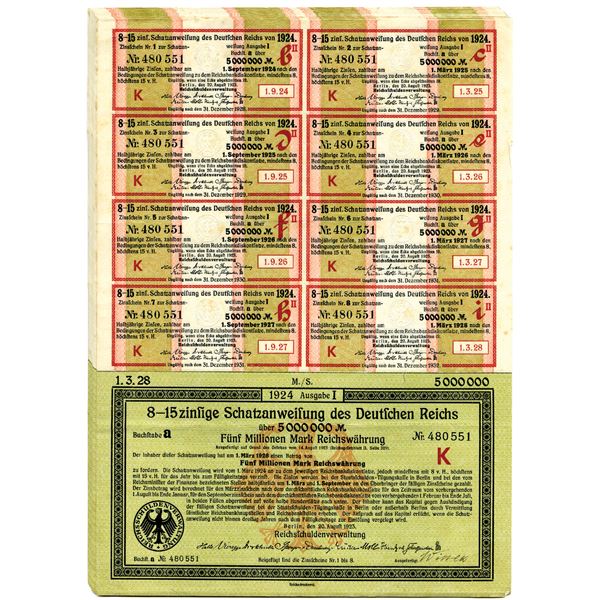 Reichsschuldenverwaltung, German Bonds Group of 20 pieces, All are 5 Million Mark bonds with Coupons