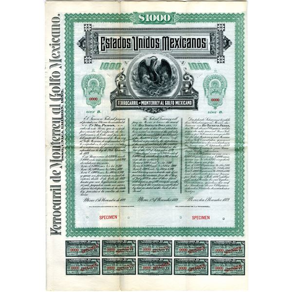 Ferrocarril de Monterrey al Golfo Mexicano, 1889 Unique Specimen Bond