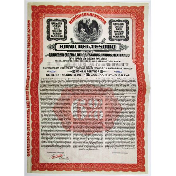 Republica Mexicana, 1913 Specimen Bond