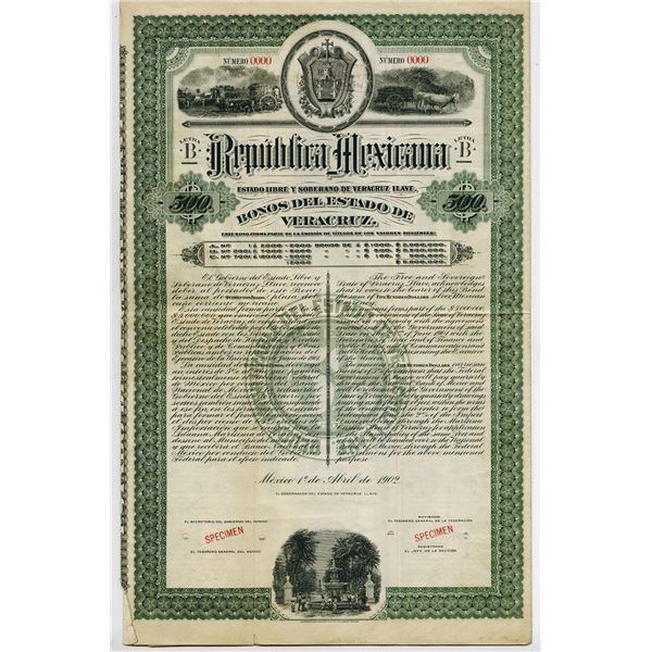 Republica Mexicana, Bonos del Estado de Veracruz 1902 Specimen Bond