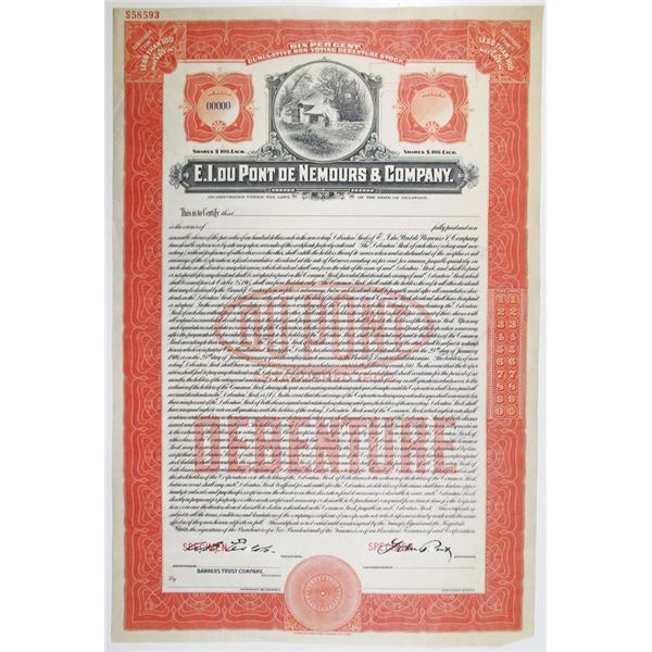 E.I. du Pont de Nemours & Co., 1915 Specimen Stock Certificate
