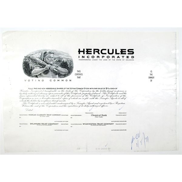 Hercules Inc. 1971 Progress Proof Stock Certificate
