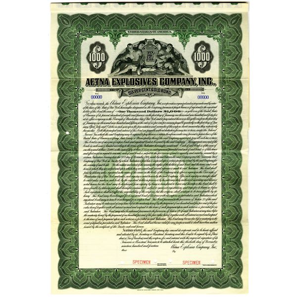 Aetna Explosives Co., Inc. 1914 Specimen Bond