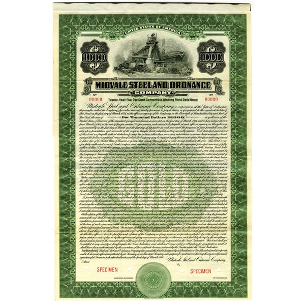 Midvale Steel and Ordnance Co. 1916 Specimen Bond