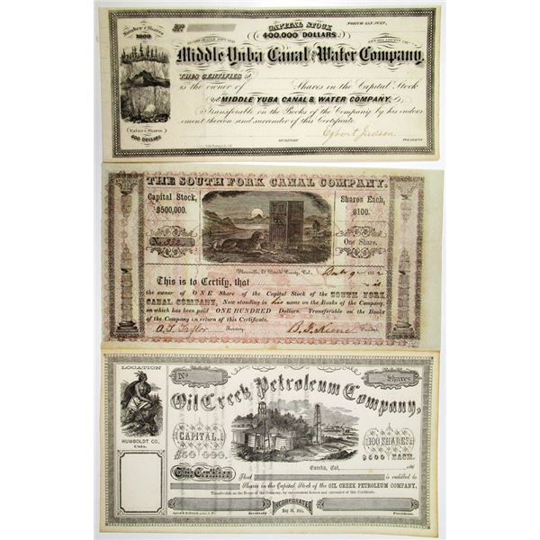 Petroleum and Canal Company, ca.1852 to 1865 Stock Certificates