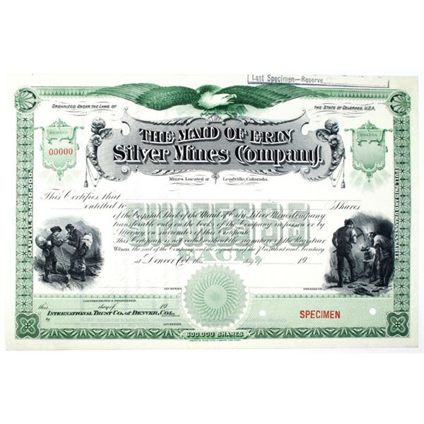Maid of Erin Silver Mines Co., 1900-1920 Specimen Stock Certificate