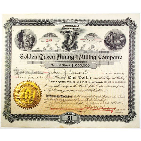 Golden Queen Mining and Milling Co. 1895 I/U Stock Certificate