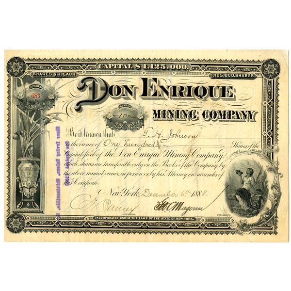 Don Enrique Mining Co. 1888 I/U Stock Certificate