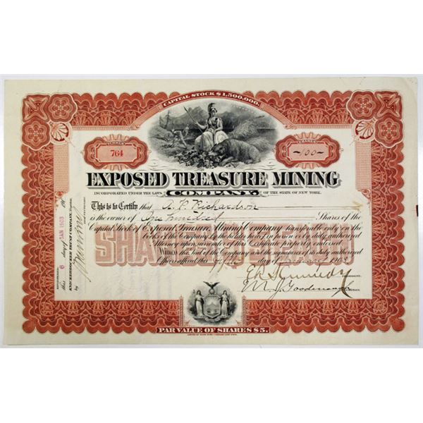 Exposed Treasure Mining Co. 1903 I/U Stock Certificate