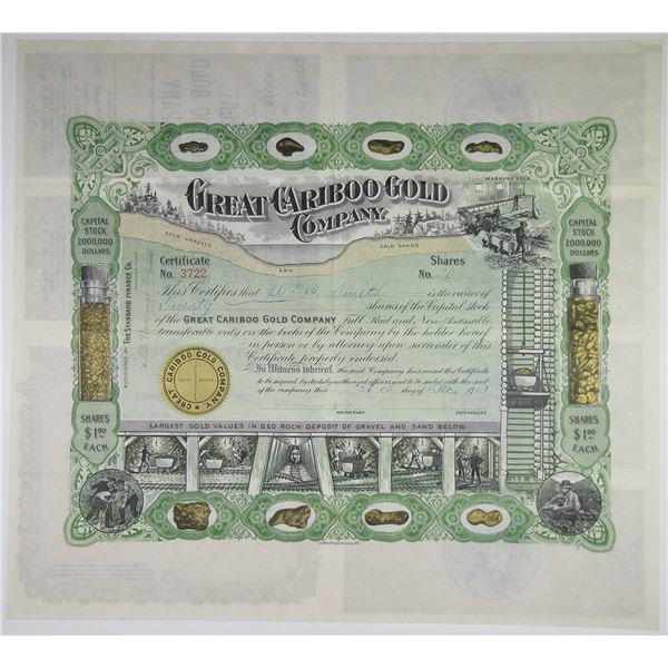 Great Cariboo Gold Company, 1908 I/U Stock Certificate.