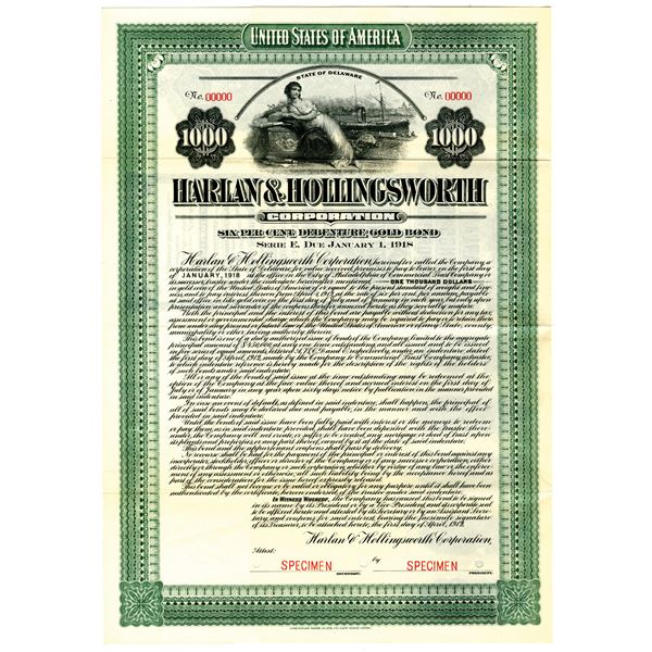 Harlan & Hollingsworth Corp. 1912 Specimen Bond