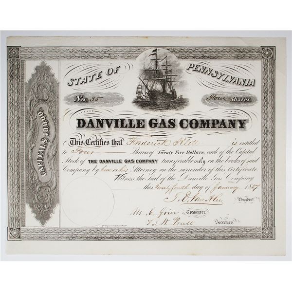 Danville Gas Co., 1857 I/U Stock Certificate