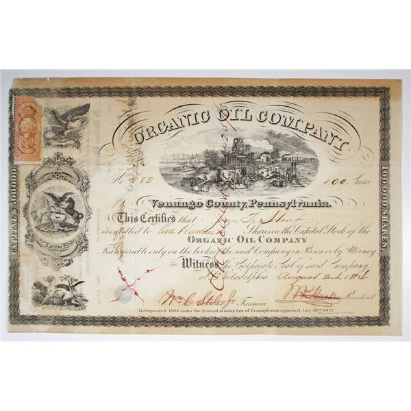 Organic Oil Co., 1864 I/C Stock Certificate