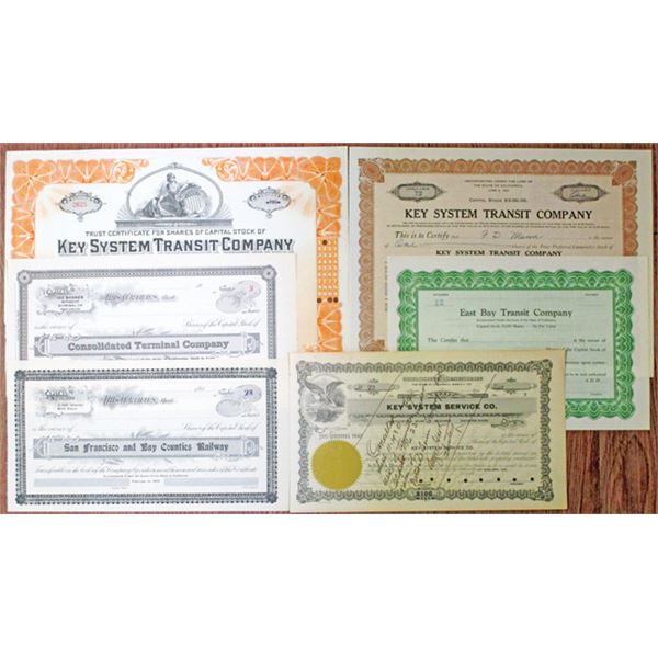 California Railroad Stock Certificates, ca. 1900-1938 Group of 6 Different