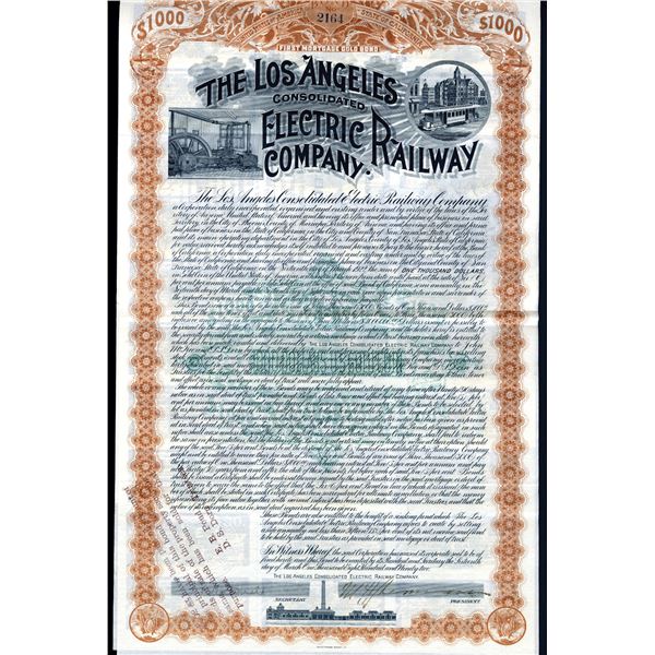 Los Angeles Consolidated Electric Railway Company, 1892 Issued 6% Gold Bond.