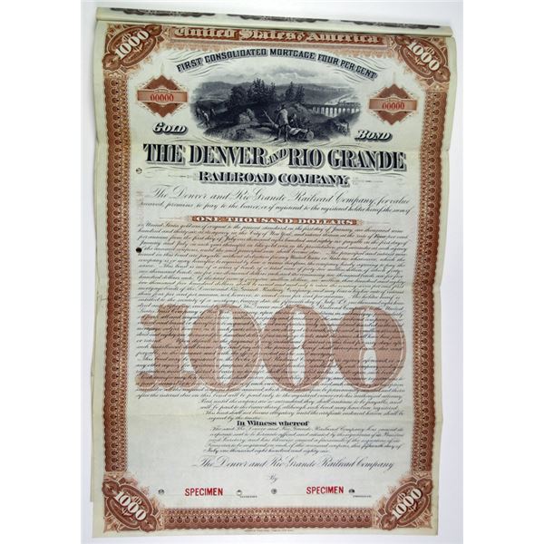 Denver and Rio Grande Railroad Co. 1886 Specimen Bond