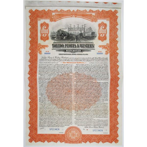 Toledo, Peoria & Western Railroad, 1937 Specimen Bond