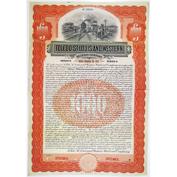 Toledo, St. Louis and Western Railroad Co. 1907 Specimen Bond