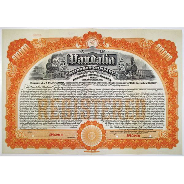 Vandalia Railroad Co. 1907 Specimen Bond Rarity