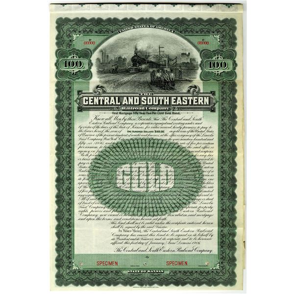 Central and South Eastern Railroad Co. 1906 Specimen Bond