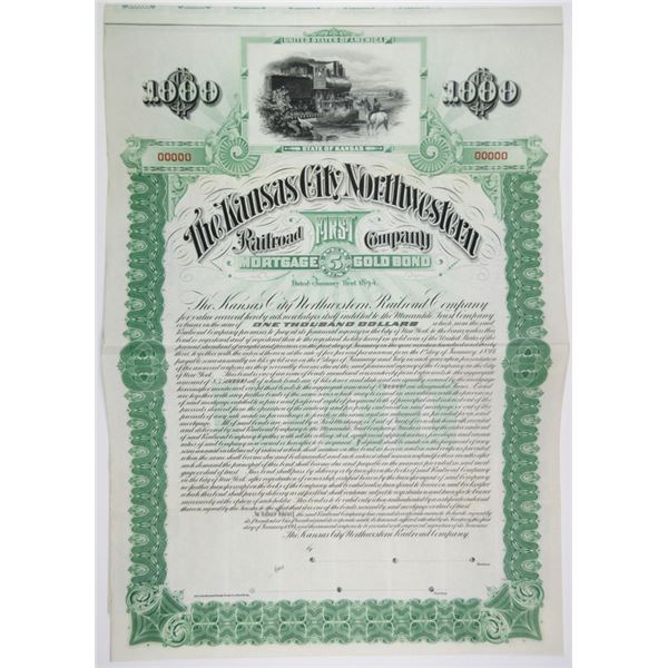 Kansas City Northwestern Railroad Co., 1894 Specimen Bond