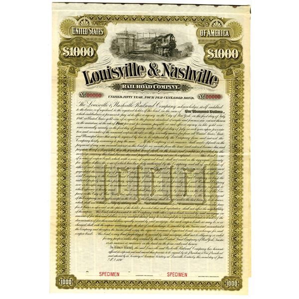 Louisville & Nashville Railroad Co. 1890 Specimen Bond