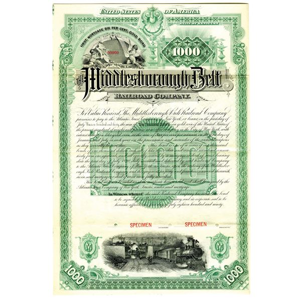 Middlesborough Belt Railroad Co. 1890 Specimen Bond