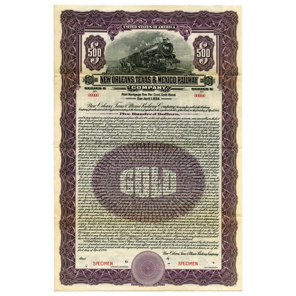 New Orleans, Texas & Mexico Railway Co., 1924 Specimen Bond