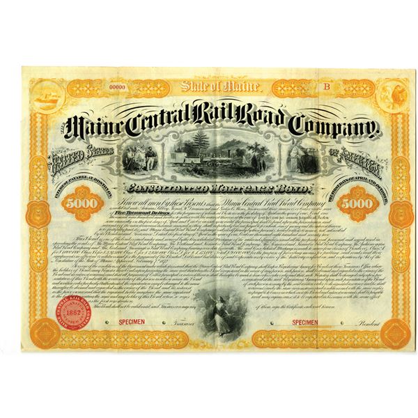 Maine Central Rail Road Co. 1872 Specimen Bond Rarity